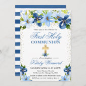 Blauer Sommer Blume Erste Heilige Kommune Einladung (Vorne/Hinten)