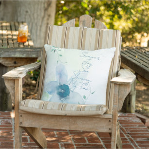 Blauer Sommertext Aquarell Blütenfarben Handgemalt Kissen