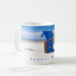 Blauer Sommerurlaub Foto mit Text Kaffeetasse
