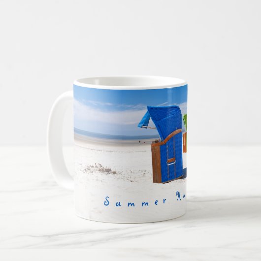 Blauer Sommerurlaub Foto mit Text Kaffeetasse (Vorderseite Links)