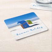 Blauer Sommerurlaub Foto mit Text Rechteckiger Pappuntersetzer (angewinkelt)