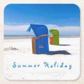Blauer Sommerurlaub Foto mit Text Rechteckiger Pappuntersetzer (Vorderseite)