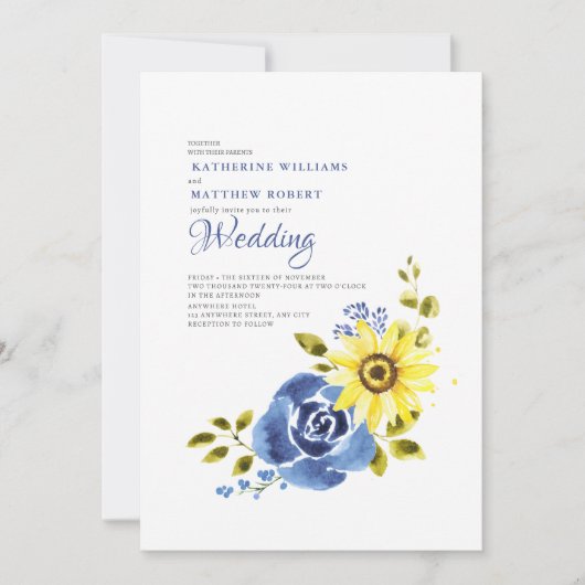 Blauer Sonnenblume Hochzeit der Rustikalen Flora Einladung (Vorderseite)