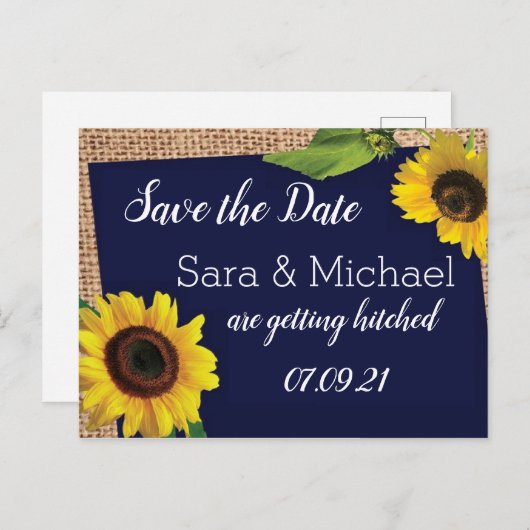 Blauer Sonnenblume Save the Date Ankündigungspostkarte (Vorne/Hinten)