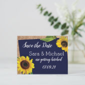 Blauer Sonnenblume Save the Date Ankündigungspostkarte (Stehend Vorderseite)
