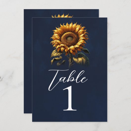 Blauer Sonnenblumen Hochzeit Tischnummer (Vorne/Hinten)
