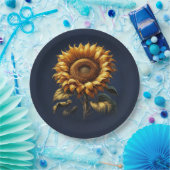 Blauer Sonnenblumen Hochzeitsstich Brautparty Pappteller (Party)