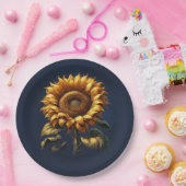 Blauer Sonnenblumen Hochzeitsstich Brautparty Pappteller (Party)