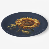 Blauer Sonnenblumen Hochzeitsstich Brautparty Pappteller (Schrägansicht)