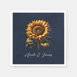 Blauer Sonnenblumen Hochzeitsstich Brautparty Serviette