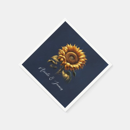 Blauer Sonnenblumen Hochzeitsstich Brautparty Serviette (Ecke)