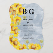 Blauer Sonnenblumen Monogramm Hochzeit Einladung (Vorne/Hinten)