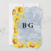 Blauer Sonnenblumen Monogramm Hochzeit Einladung (Rückseite)
