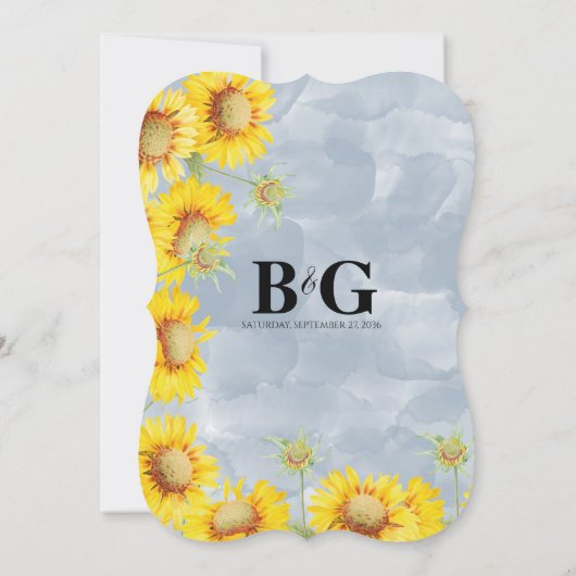 Blauer Sonnenblumen Monogramm Hochzeit Einladung (Rückseite)