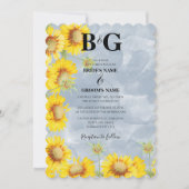 Blauer Sonnenblumen Monogramm Hochzeit Einladung (Vorderseite)