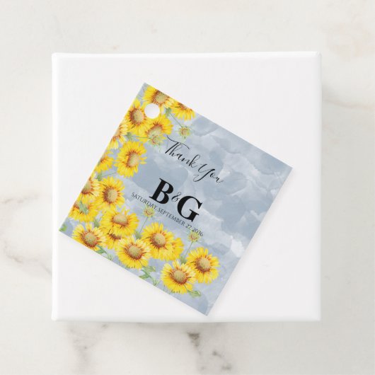 Blauer Sonnenblumen Monogramm Hochzeit Geschenkanhänger (Beispiel)