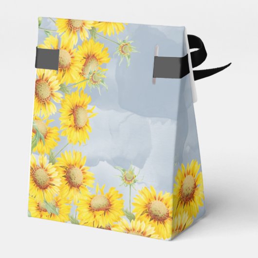 Blauer Sonnenblumen Monogramm Hochzeit Geschenkschachtel (Rückseite)