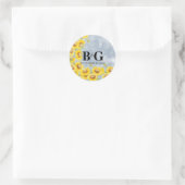 Blauer Sonnenblumen Monogramm Hochzeit Runder Aufkleber (Tasche)