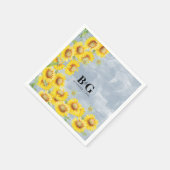 Blauer Sonnenblumen Monogramm Hochzeit Serviette (Ecke)