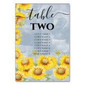 Blauer Sonnenblumen Monogramm Hochzeit Tischnummer (Rückseite)