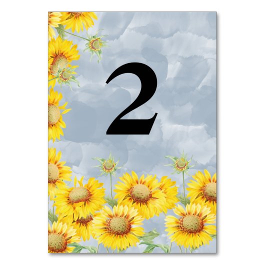 Blauer Sonnenblumen Monogramm Hochzeit Tischnummer (Rückseite)