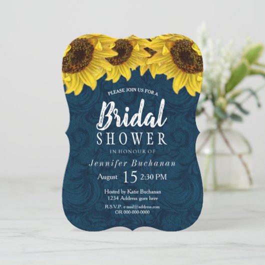Blauer Sonnenblumendusche Einladung (Stehend Vorderseite)