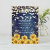 Blauer Sonnenblumensaitenbeleuchtung Einladung (Stehend Vorderseite)