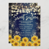 Blauer Sonnenblumensaitenbeleuchtung Einladung (Vorne/Hinten)
