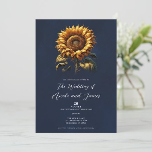 Blauer Sonnenblumenzug Einladung (Stehend Vorderseite)