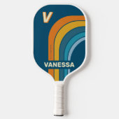 Blauer Sonnenbogen mit Namen und Initiale Pickleball Schläger (Rückseite)