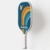 Blauer Sonnenbogen mit Namen und Initiale Pickleball Schläger (Links)