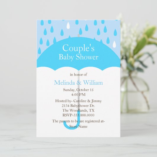 Blauer Sonnenschirm Dusche Einladung (Stehend Vorderseite)