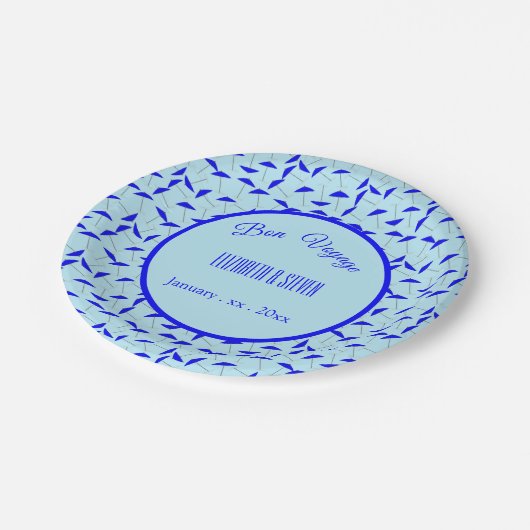 Blauer Sonnenschirm Wiederholung Muster Reise Pappteller (Schrägansicht)