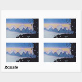 Blauer Sonnenuntergang abstrakte Landschaftsmalere Rechteckiger Aufkleber (Blatt)