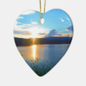 Blauer Sonnenuntergang am See Keramik Ornament (Links)