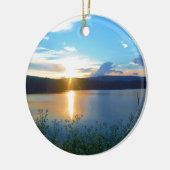 Blauer Sonnenuntergang am See Keramik Ornament (Links)