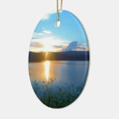 Blauer Sonnenuntergang am See Keramik Ornament (Links)