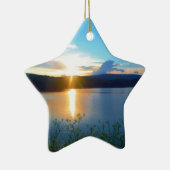 Blauer Sonnenuntergang am See Keramikornament (Rechts)