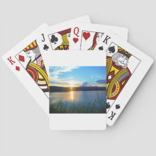 Blauer Sonnenuntergang am See Spielkarten