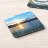 Blauer Sonnenuntergang am See Untersetzer (Linke Seite)