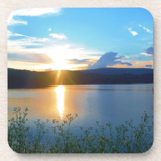 Blauer Sonnenuntergang am See Untersetzer (Vorderseite)