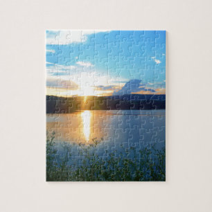 Blauer Sonnenuntergang auf See Puzzle