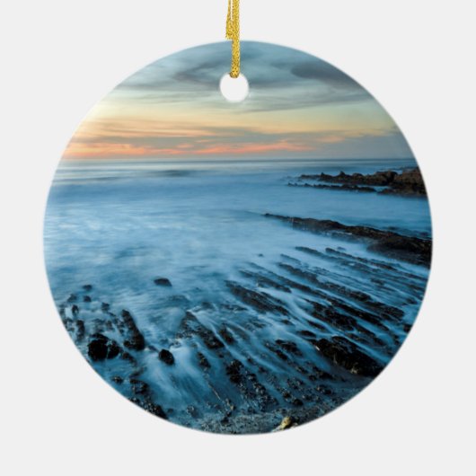 Blauer Sonnenuntergang, Kalifornien Keramik Ornament (Hinten)