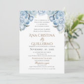 Blauer Spanischer Hochzeitsempfang Einladung (Stehend Vorderseite)