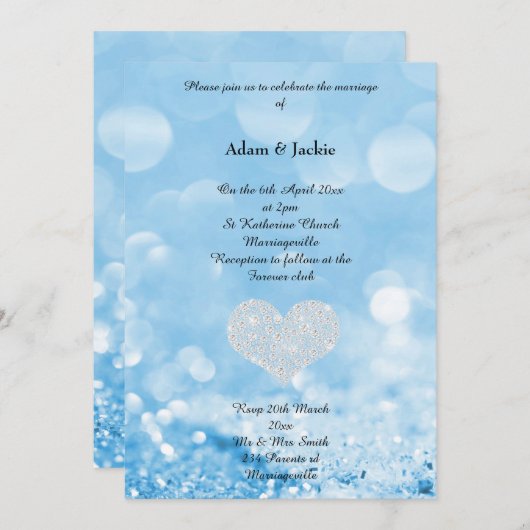 BLAUER SPARKLE BOKEH BABELDRUCKERINVITATION EINLADUNG (Vorne/Hinten)