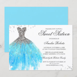 Blauer Sparkle Dress 16 . Geburtstag Einladung