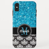 Blauer Sparkle-Glitzer, Damask, Girly Mobile Case-Mate iPhone Hülle (Rückseite)