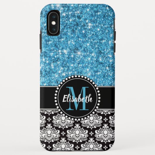 Blauer Sparkle-Glitzer, Damask, Girly Mobile Case-Mate iPhone Hülle (Rückseite)