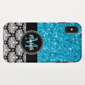 Blauer Sparkle-Glitzer, Damask, Girly Mobile Case-Mate iPhone Hülle (Rückseite (Horizontal))