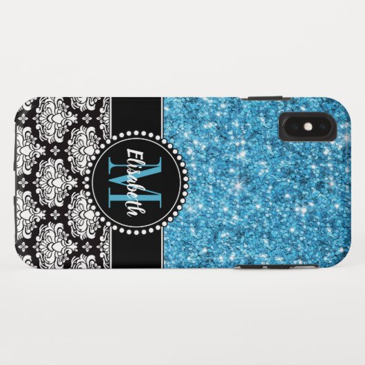 Blauer Sparkle-Glitzer, Damask, Girly Mobile Case-Mate iPhone Hülle (Rückseite (Horizontal))